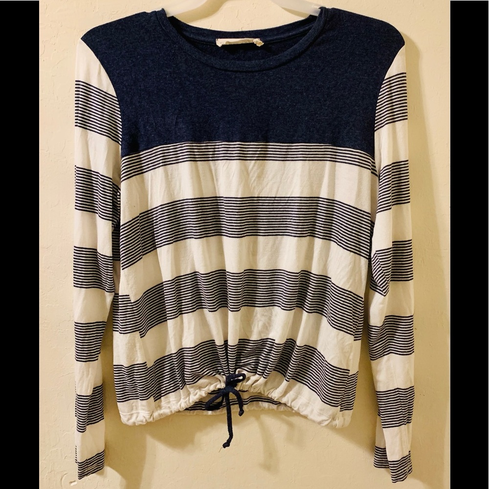 Trend! LA relaxed blue/white stripe soft long sleeve drawstring sweater- Large